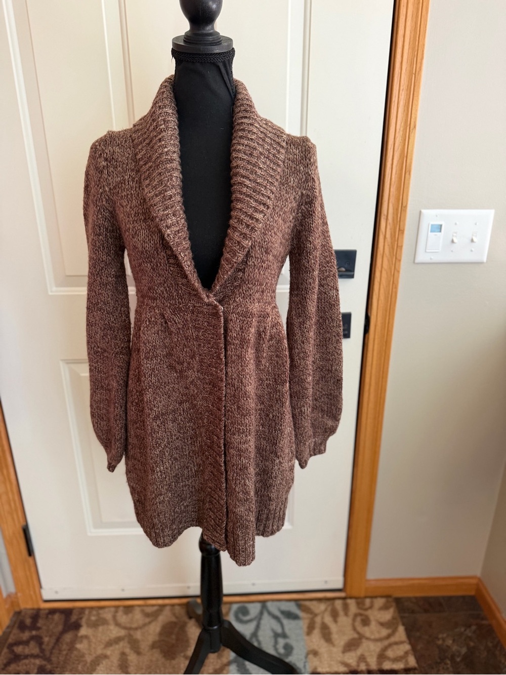 Pandemonium marled brown empire waist shawl collar knit  duster cardigan.Medium